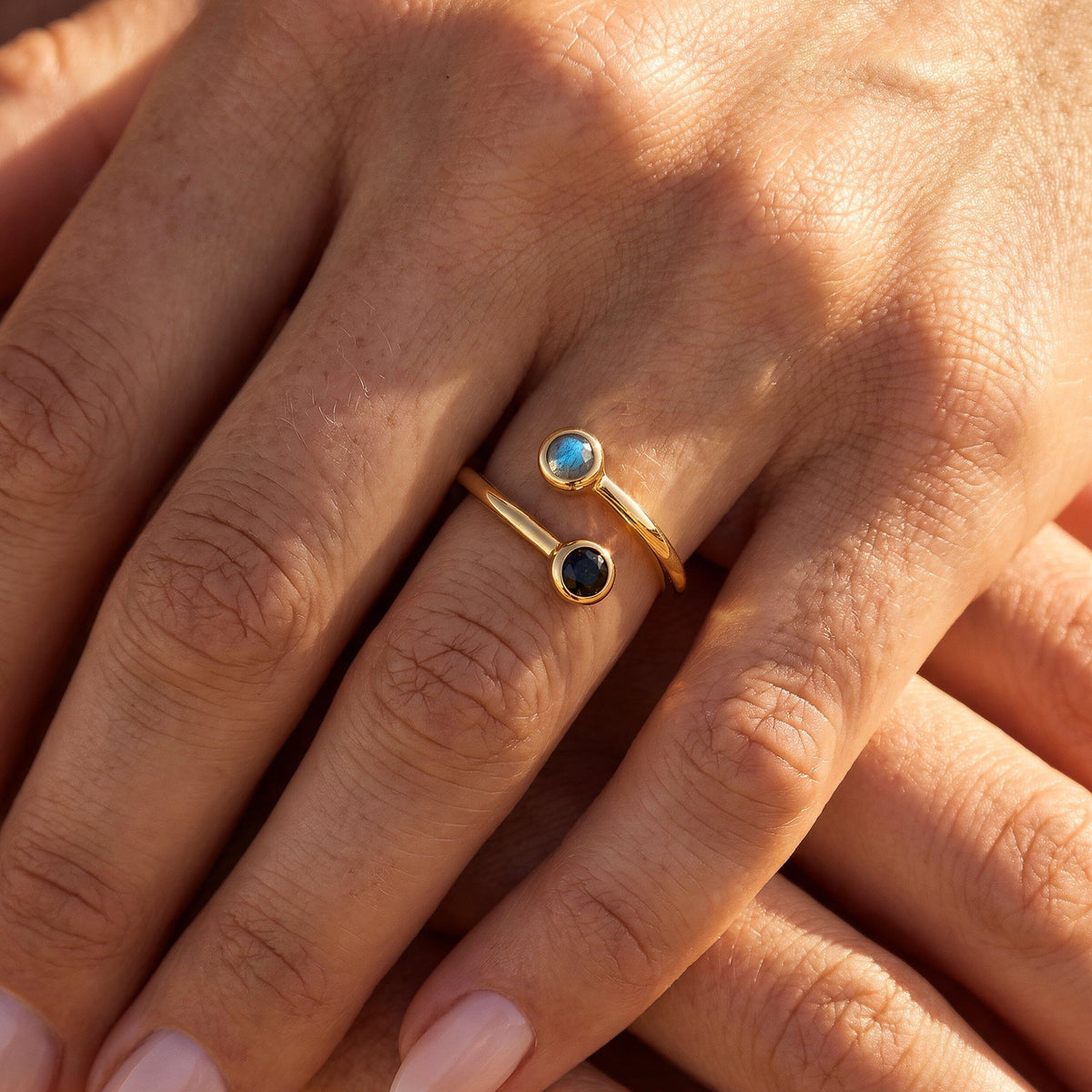 Adjustable Black Obsidian Labradorite Ring - Evolve