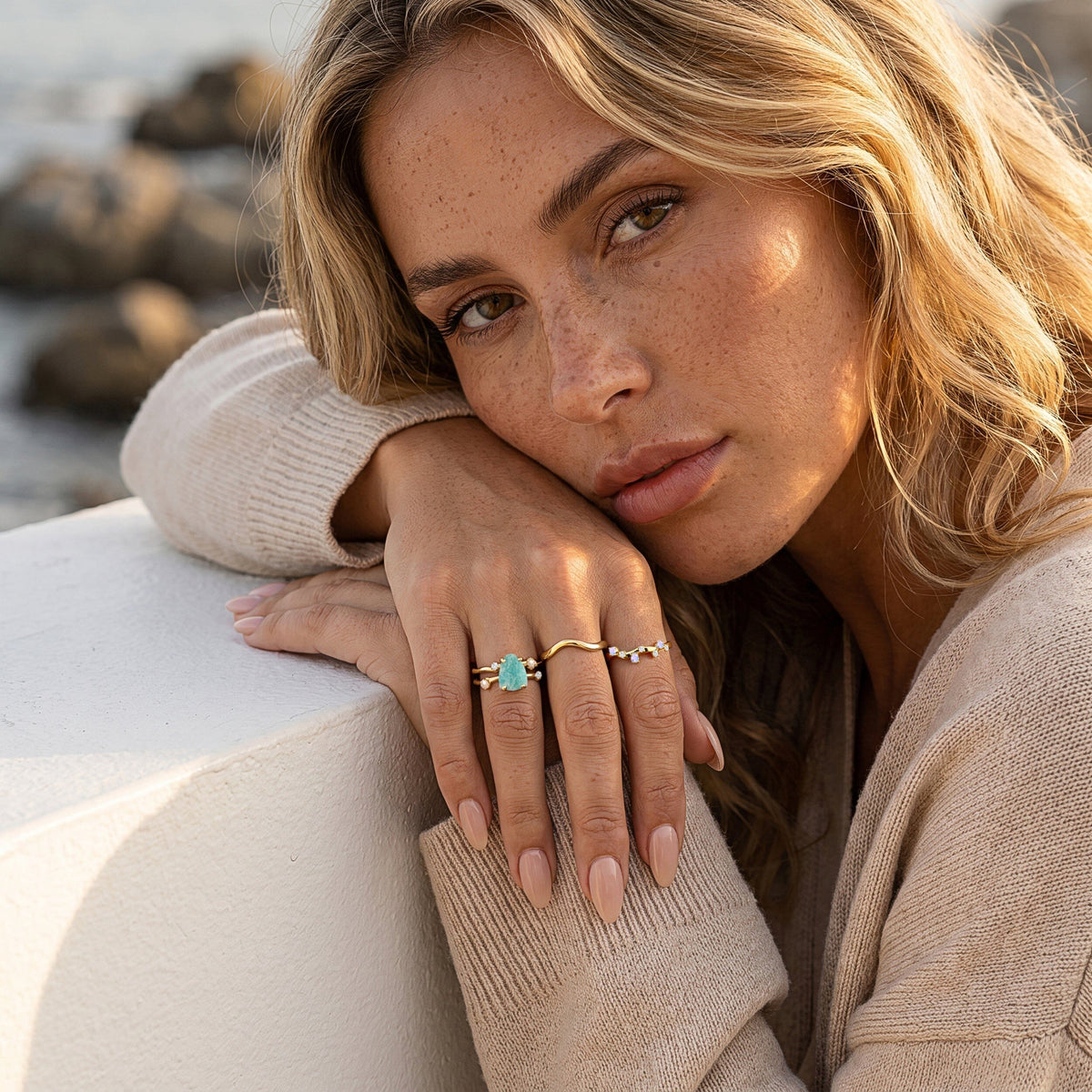 Amazonite Flow & Stardust & Waves Rings