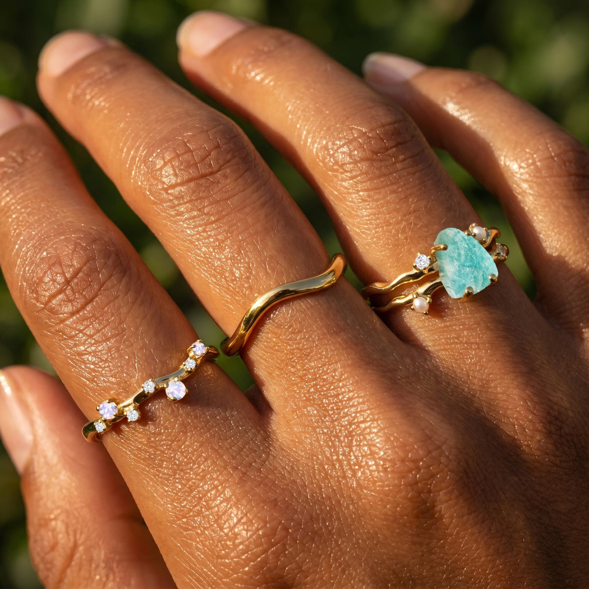 Amazonite Flow & Stardust & Waves Rings