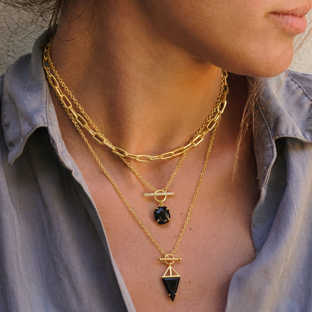 Black Obsidian Heroine & Raw Crystal T-Lock & Widelink Necklaces