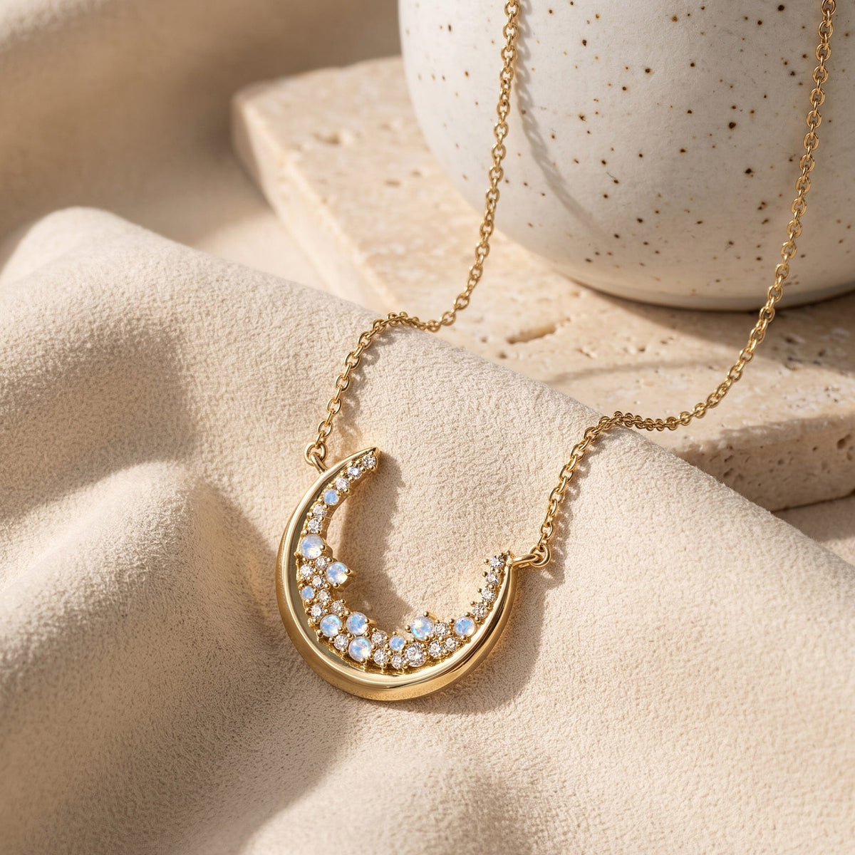 Moonstone White Zircon Necklace - Lush Luna