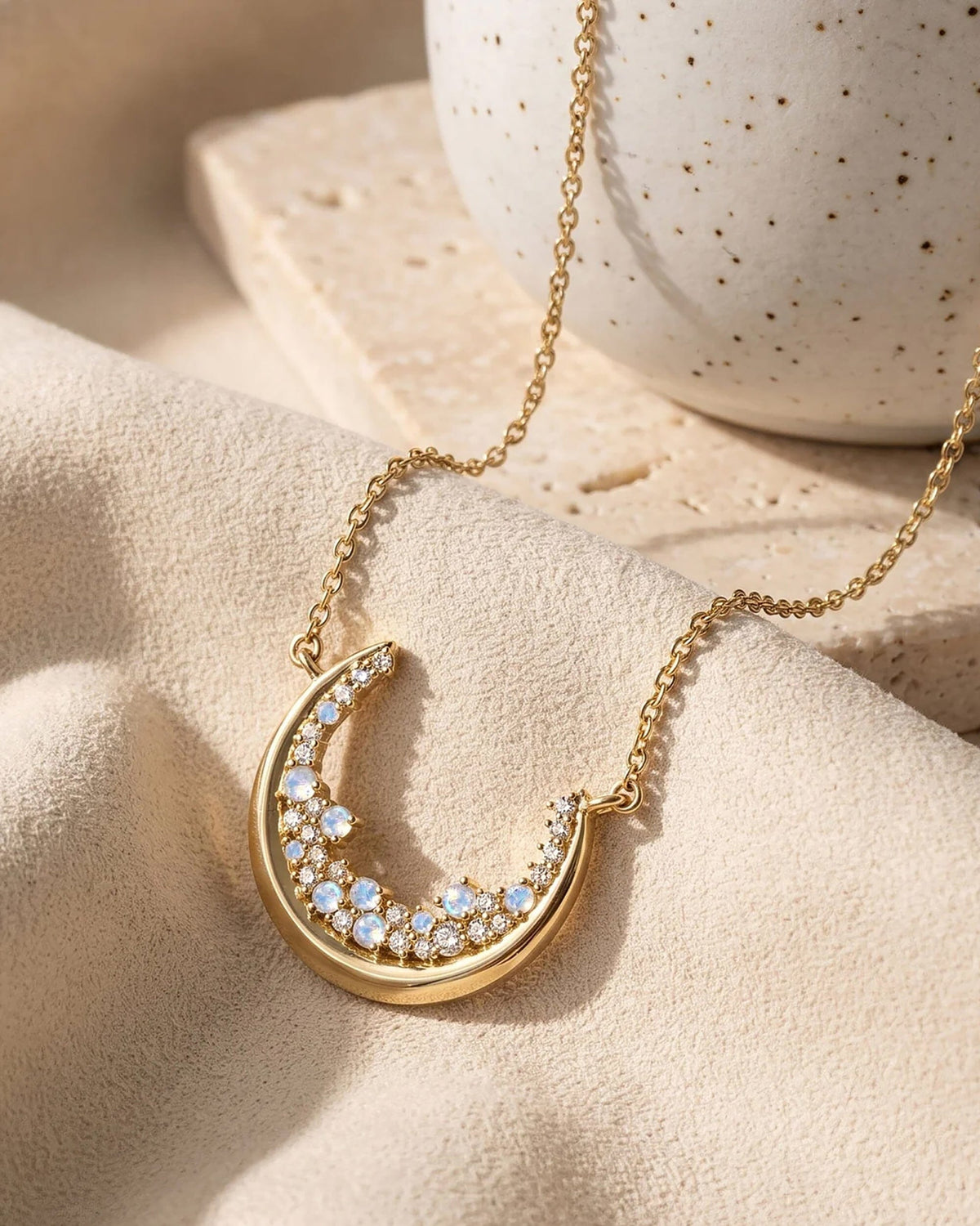 Moonstone White Zircon Necklace - Lush Luna
