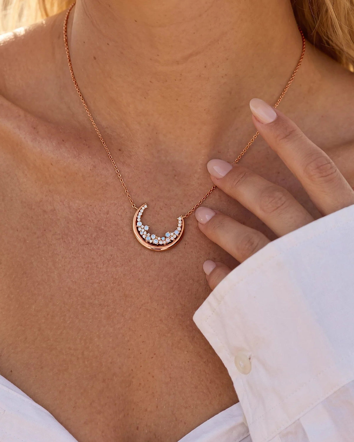 Moonstone White Zircon Necklace - Lush Luna
