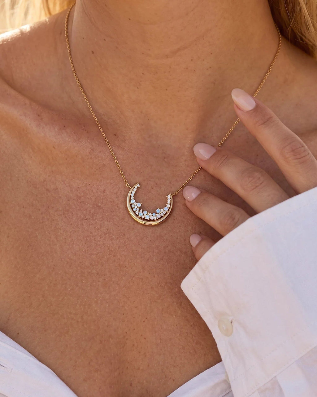 Moonstone White Zircon Necklace - Lush Luna