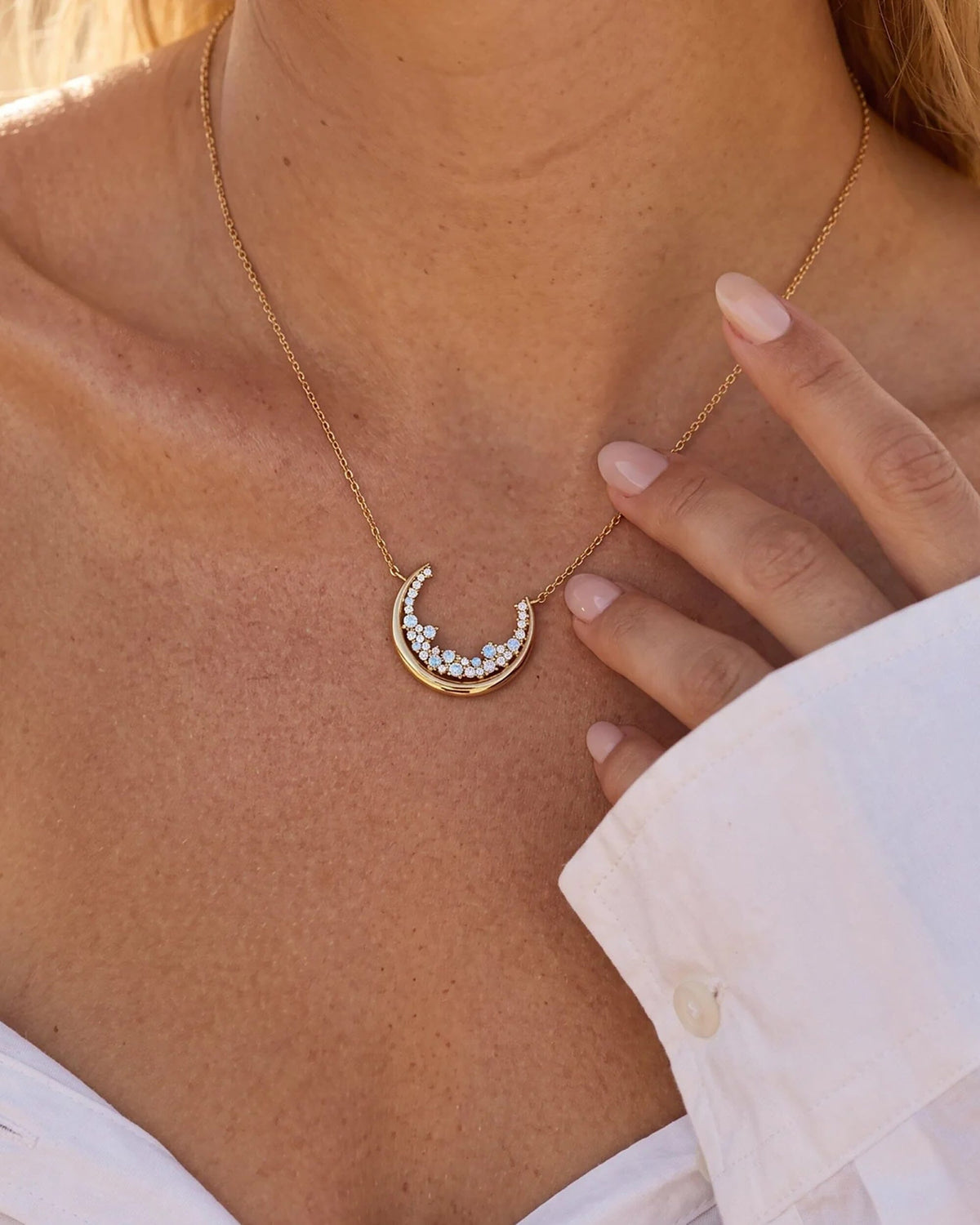 Moonstone White Zircon Necklace - Lush Luna