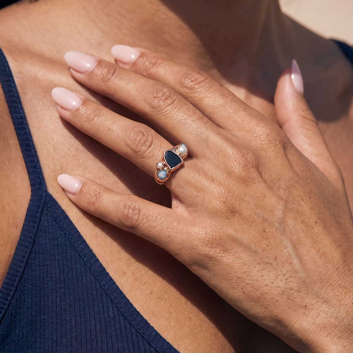 Black Obsidian Pearl Ring - Heirloom