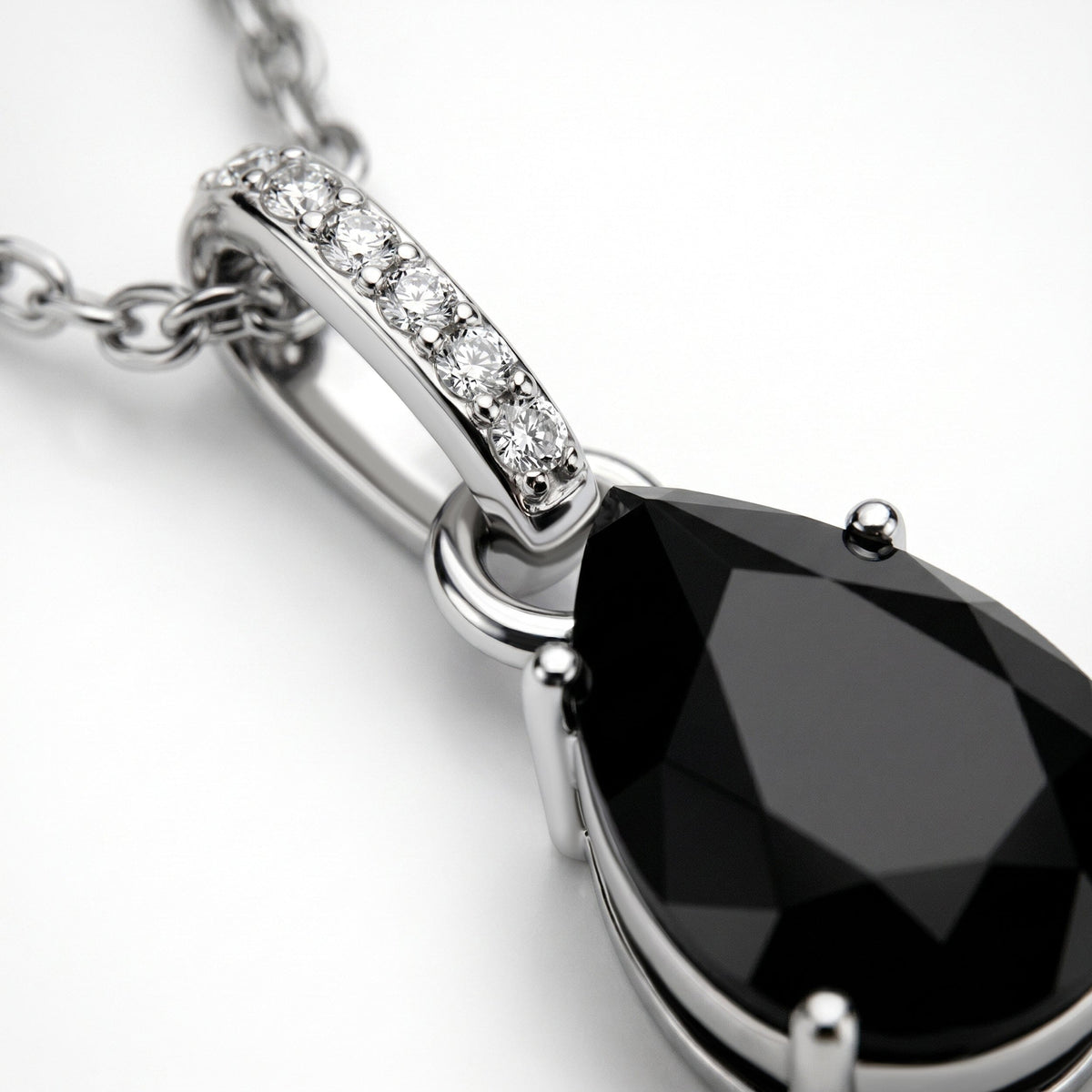 Fine Black Onyx Lab Diamond Necklace Sway - December Birthstone
