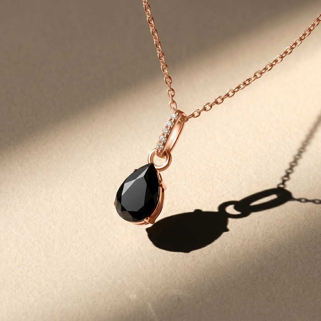 Fine Black Onyx Lab Diamond Necklace Sway - December Birthstone