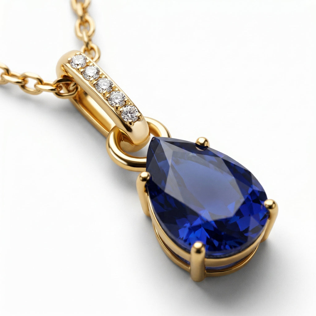 Fine Blue Sapphire Lab Diamond Necklace Sway - September Birthstone
