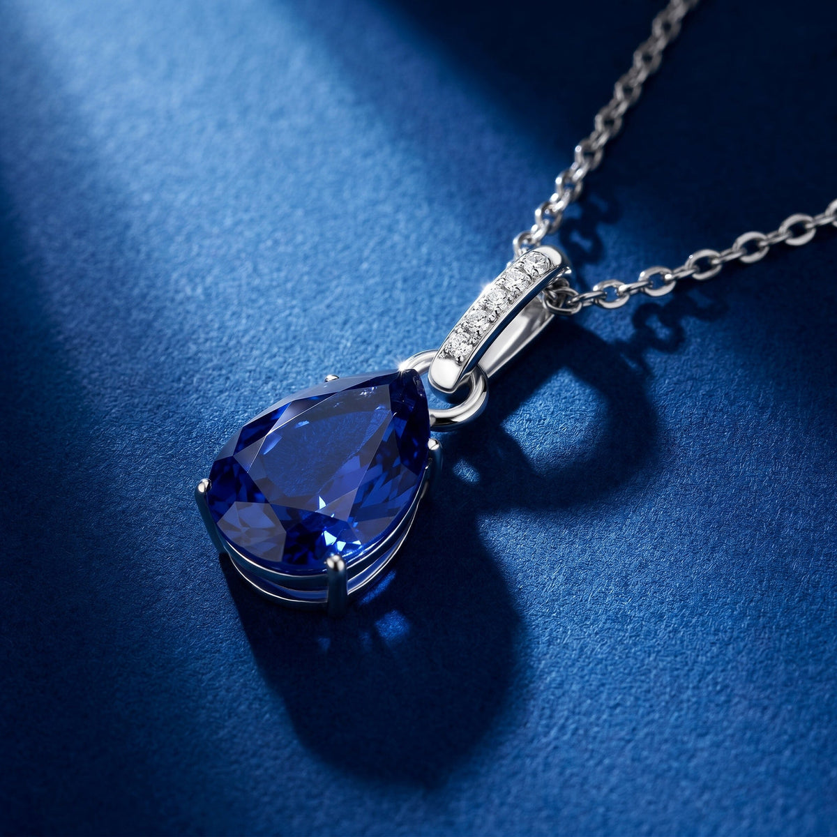 Fine Blue Sapphire Lab Diamond Necklace Sway - September Birthstone