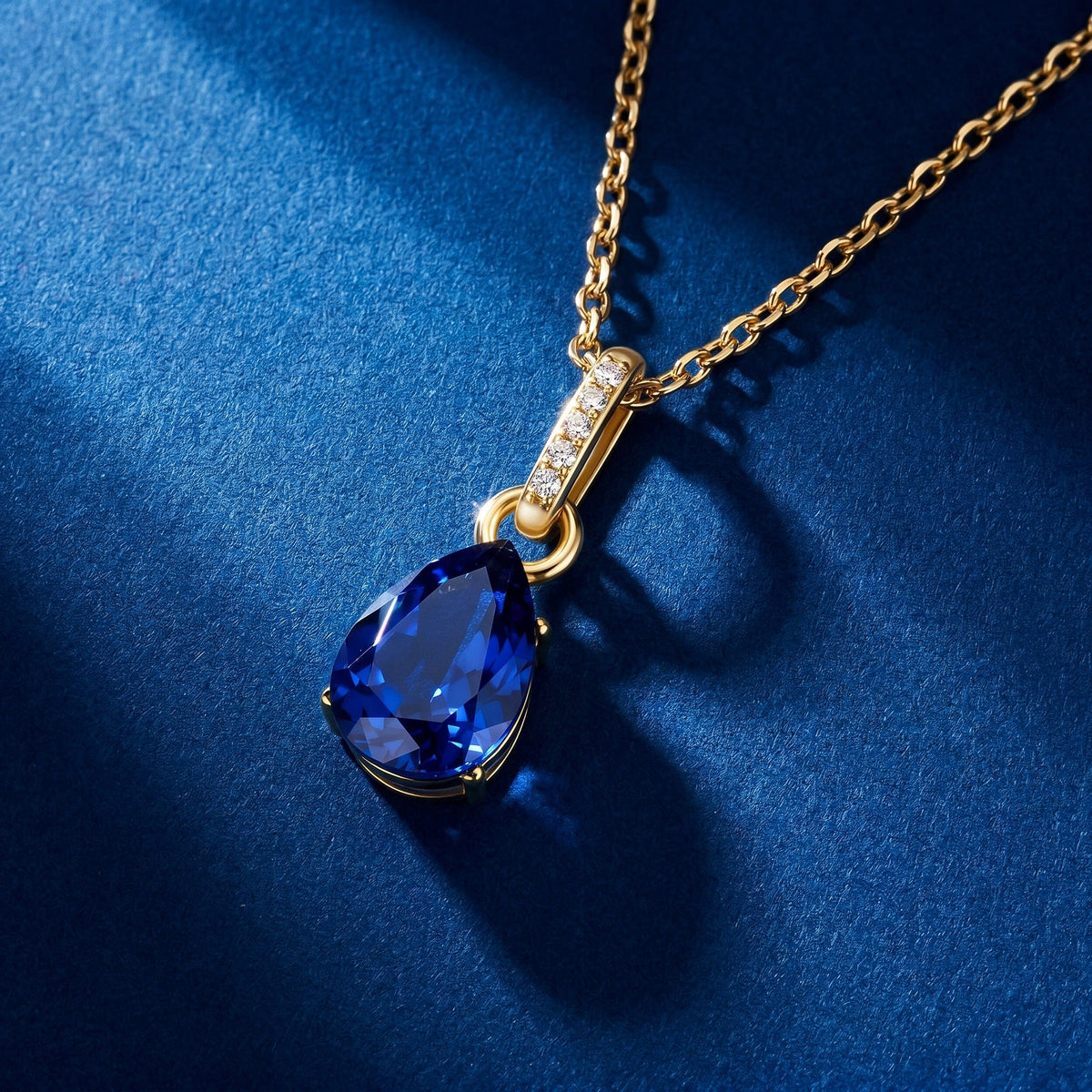 Fine Blue Sapphire Lab Diamond Necklace Sway - September Birthstone