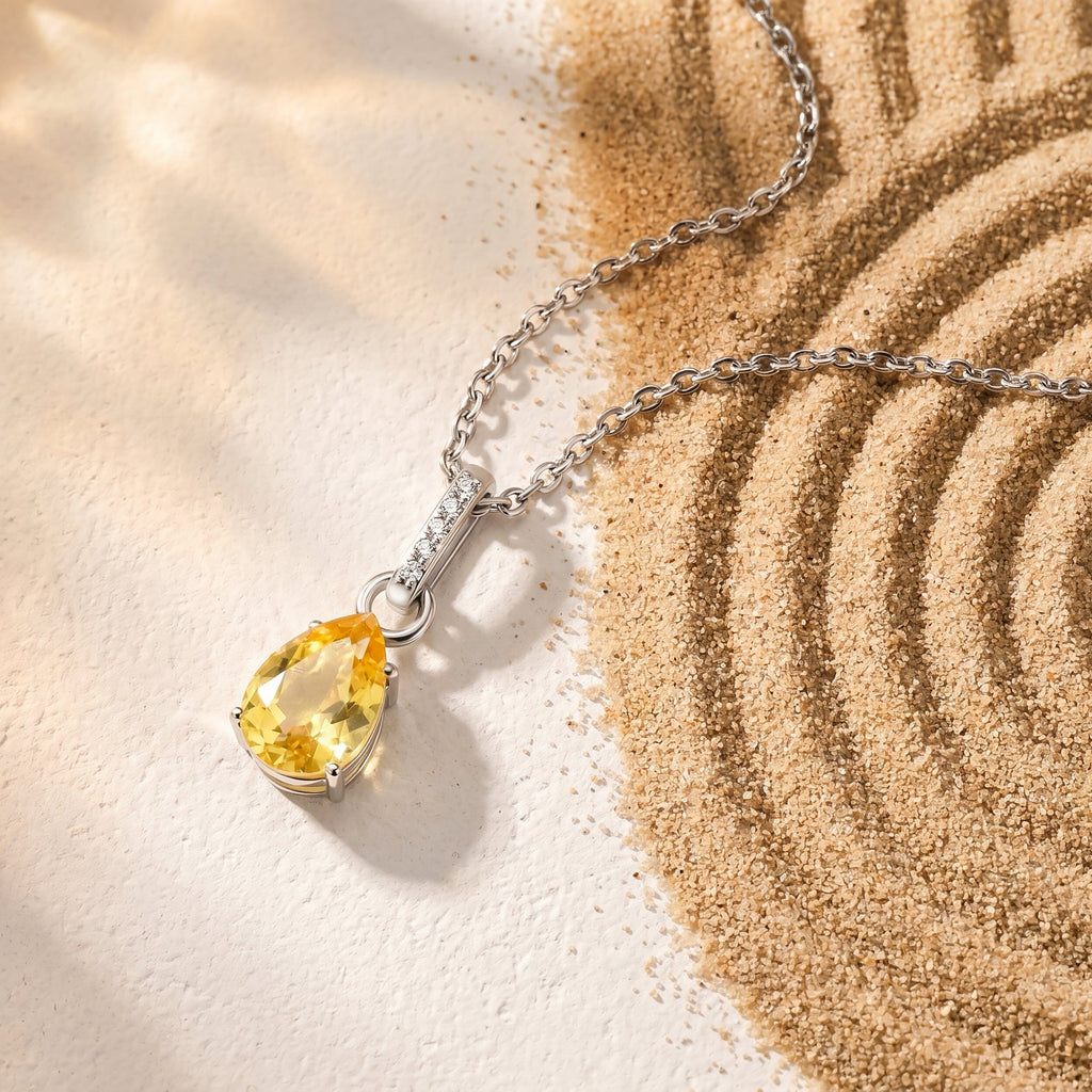 Fine Citrine Lab Diamond Necklace Sway - November Birthstone