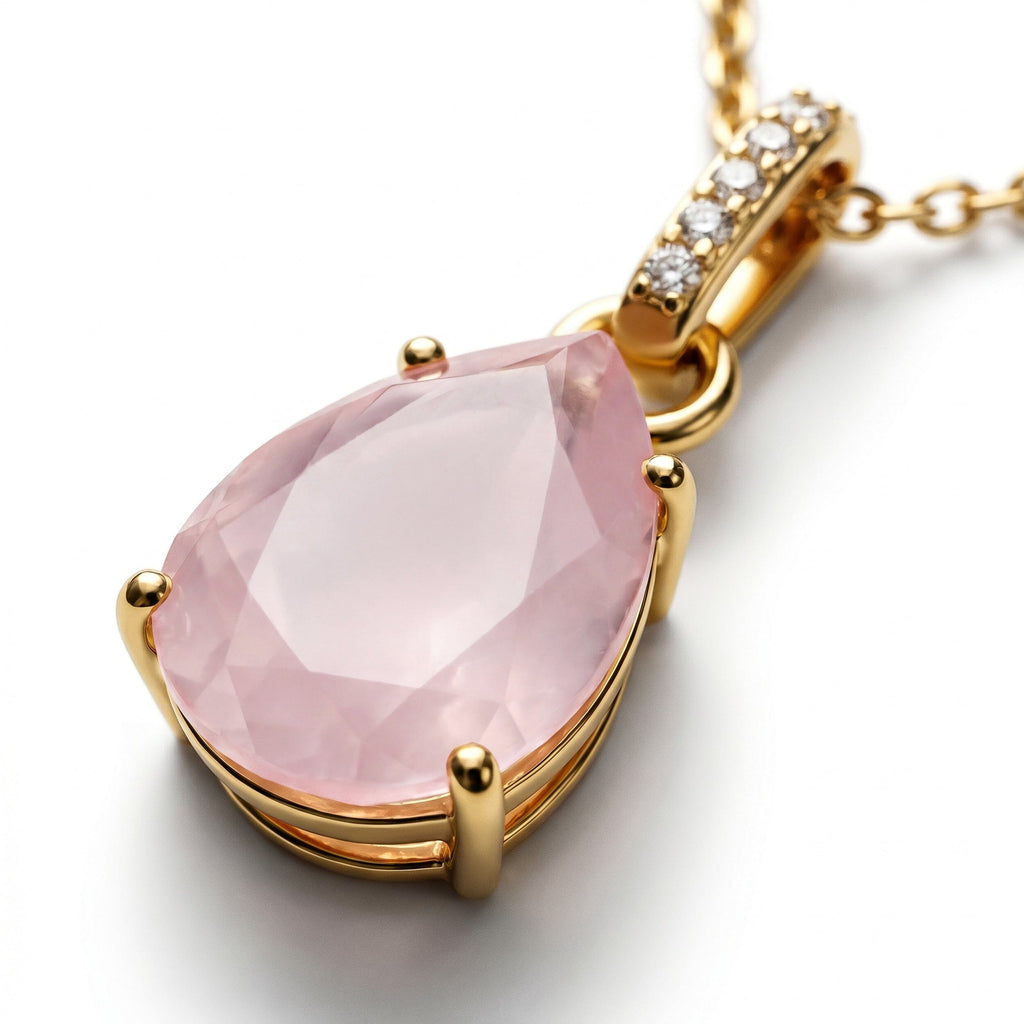 Fine Rose Quartz Lab Diamond Necklace - Sway