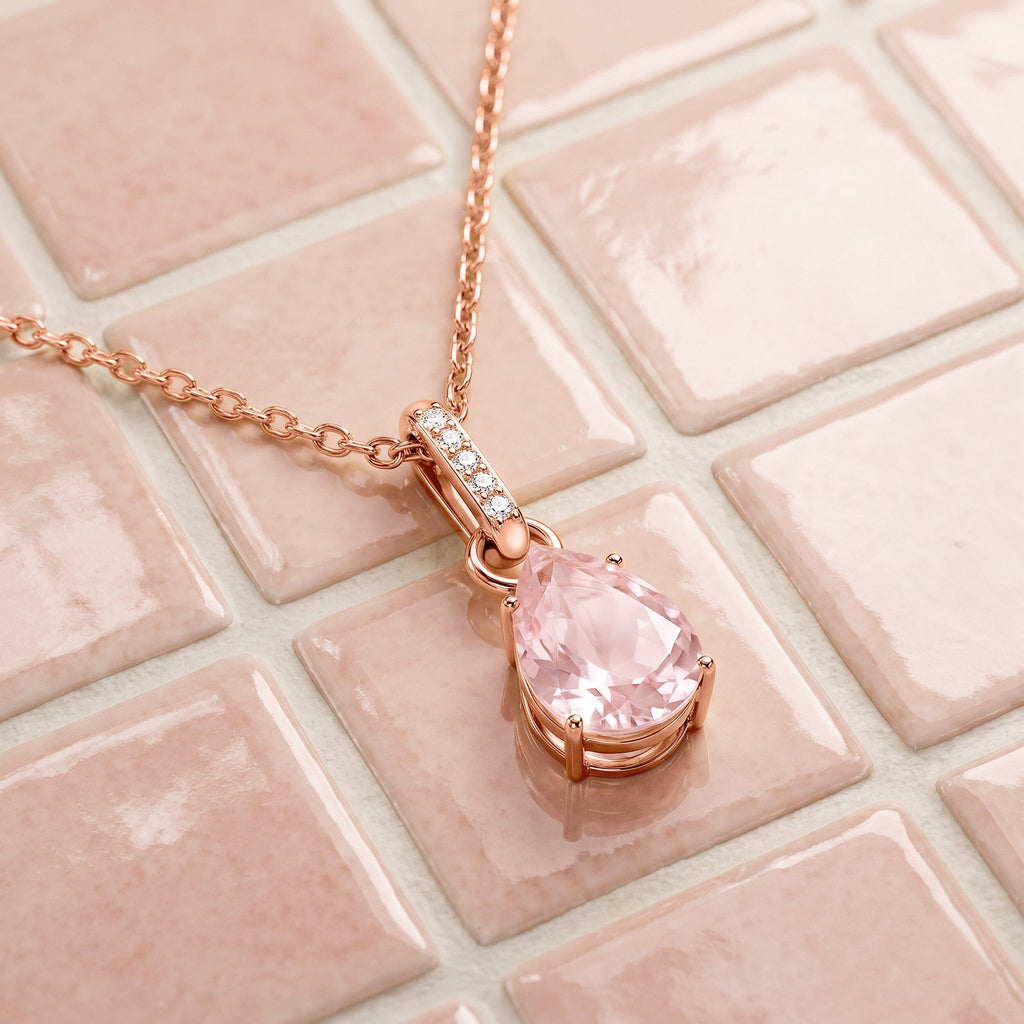 Fine Rose Quartz Lab Diamond Necklace - Sway
