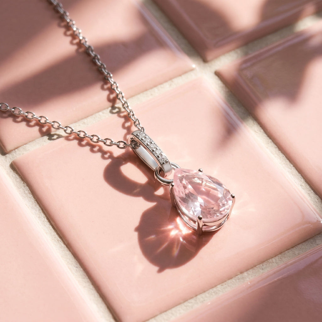 Fine Rose Quartz Lab Diamond Necklace - Sway