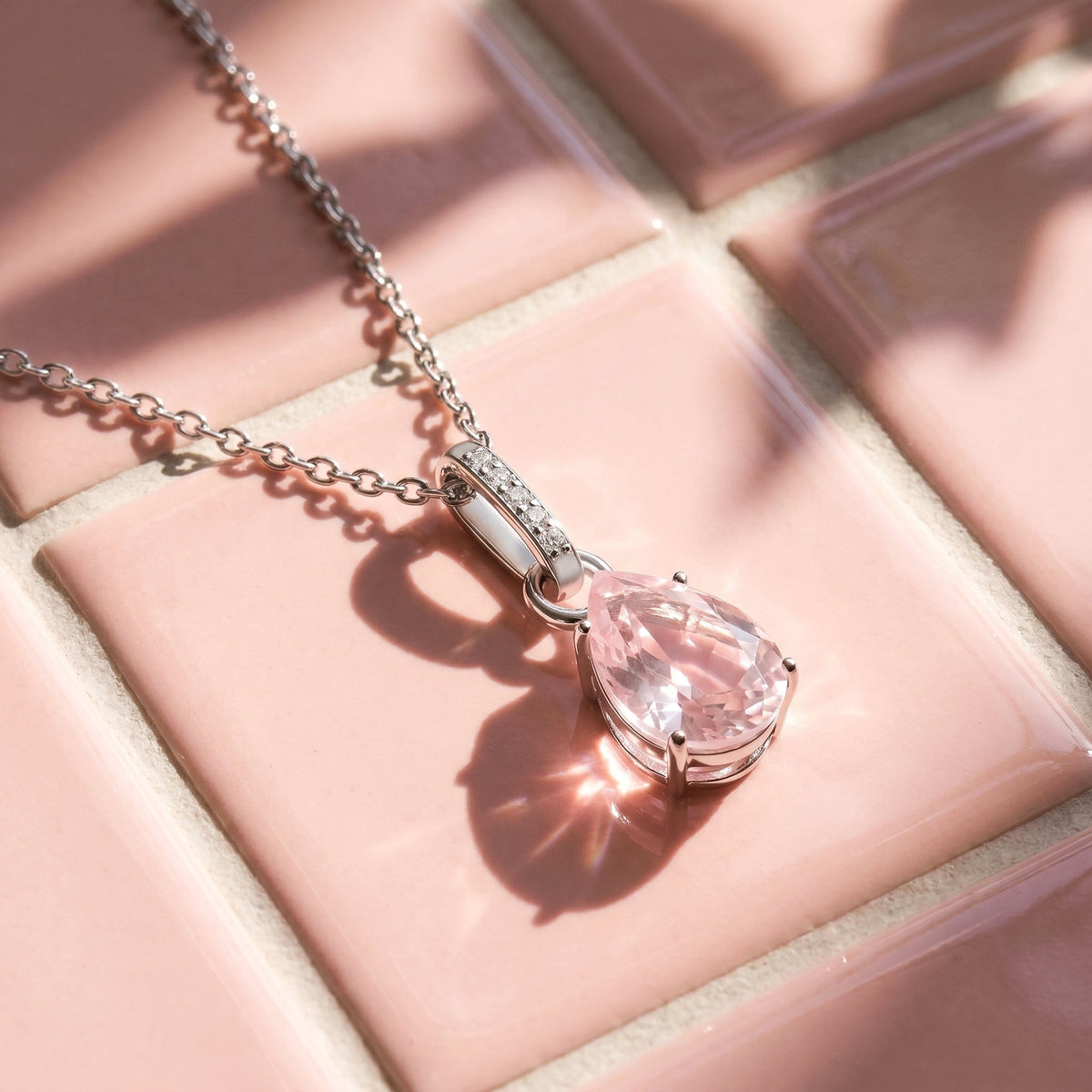 Fine Rose Quartz Lab Diamond Necklace - Sway