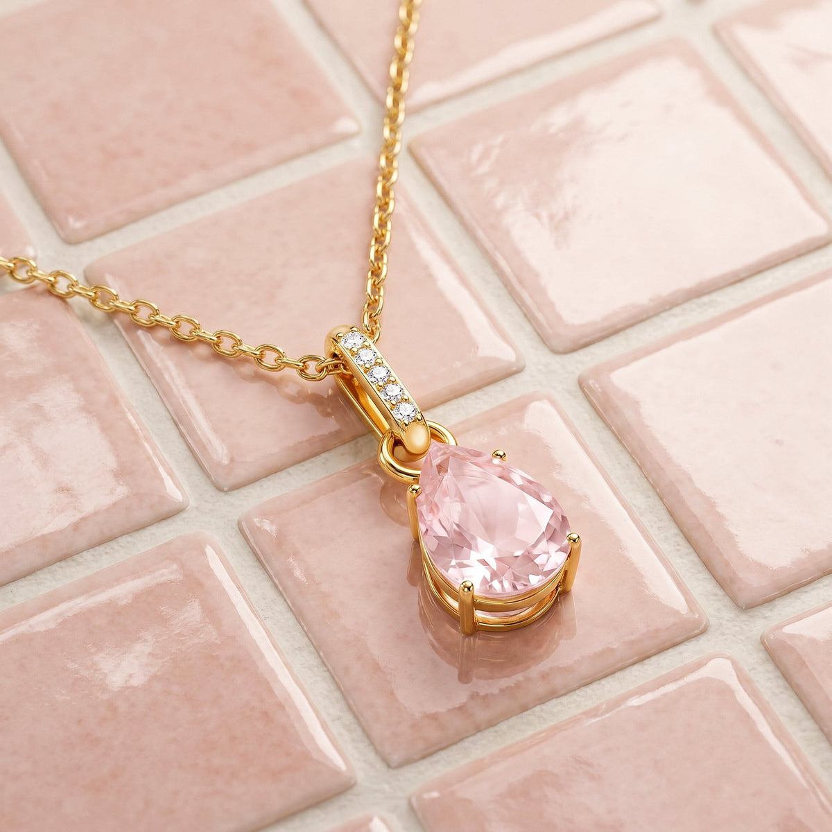 Fine Rose Quartz Lab Diamond Necklace - Sway
