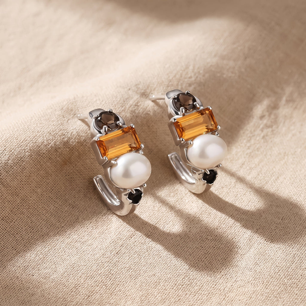 Queen Citrine Pearl Hoops - Treasure