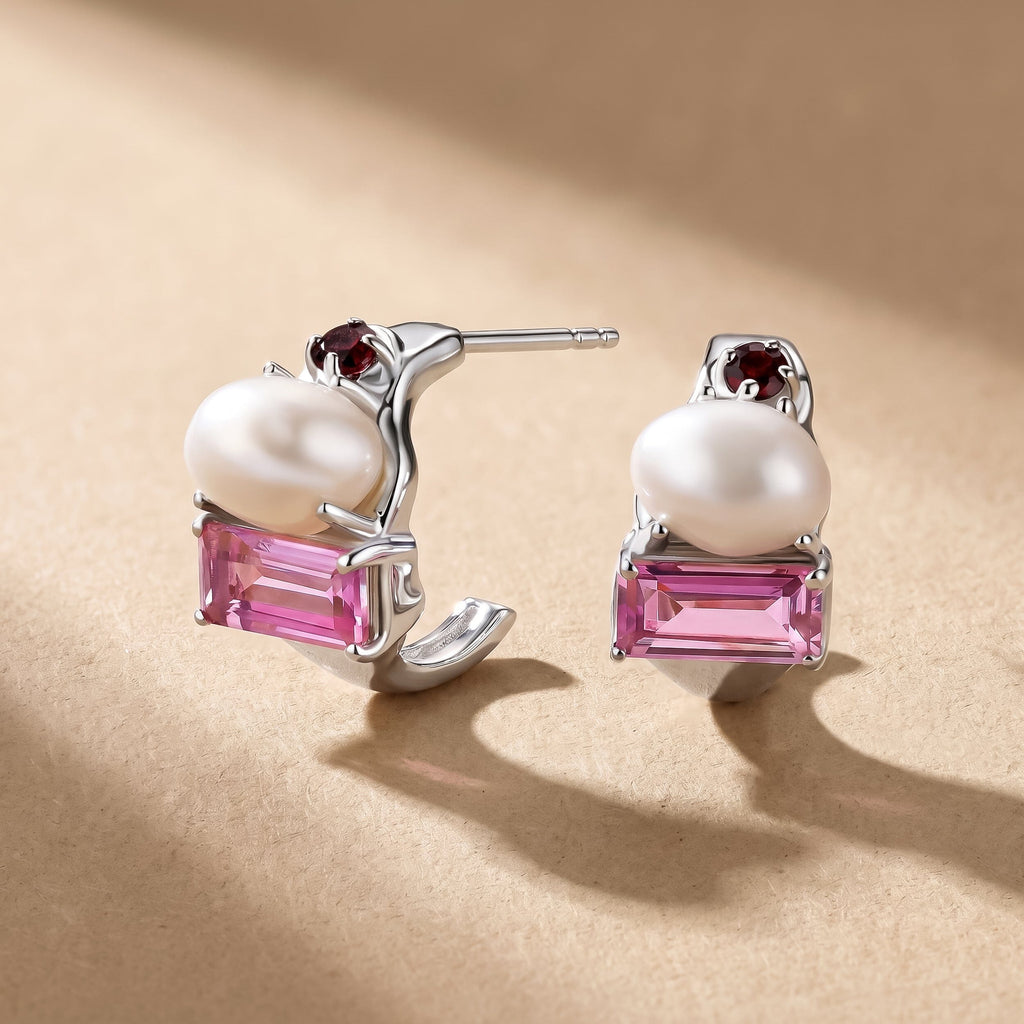 Queen Rhodolite Garnet Pearl Hoops - Treasure