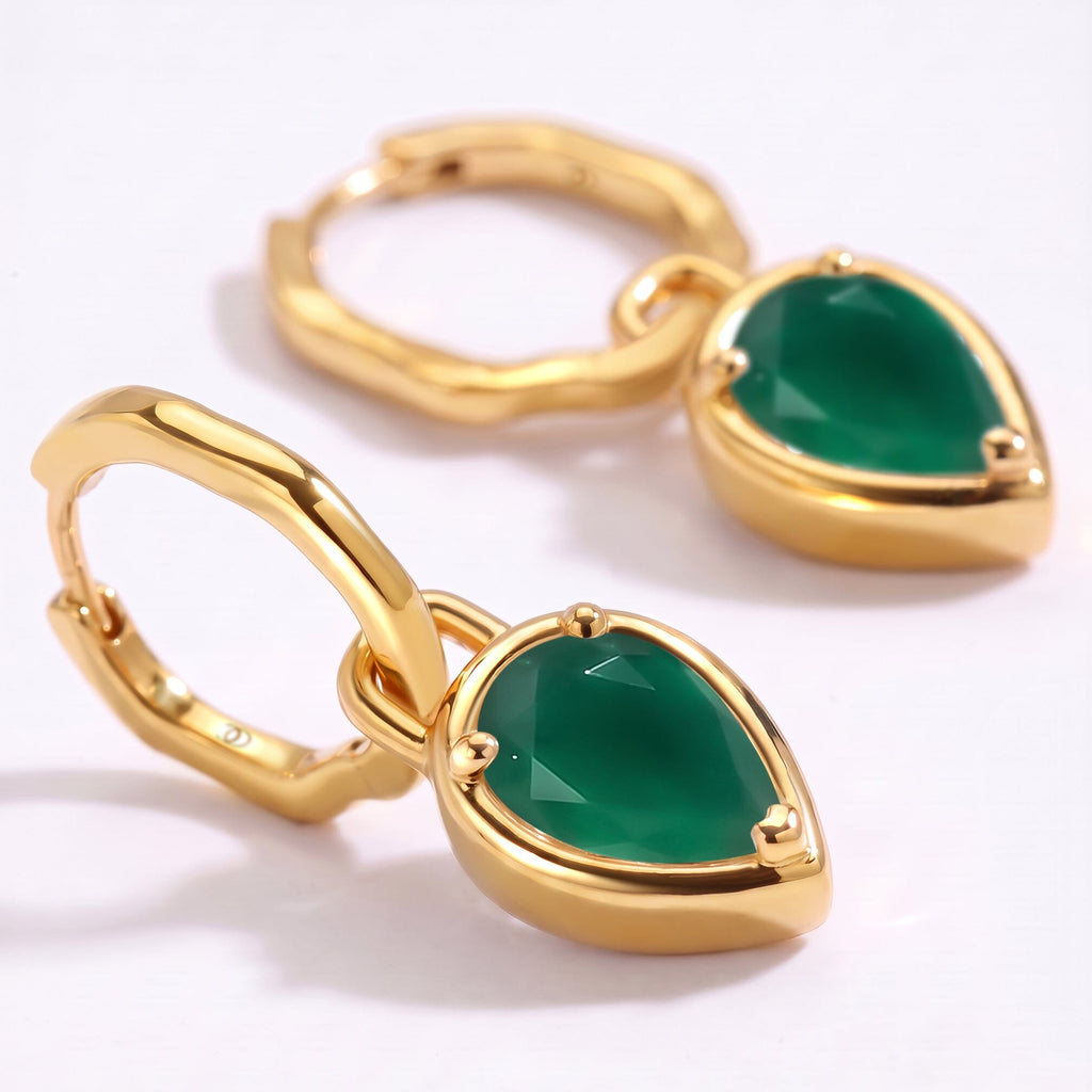 Green Onyx Talis Hoops - May Birthstone