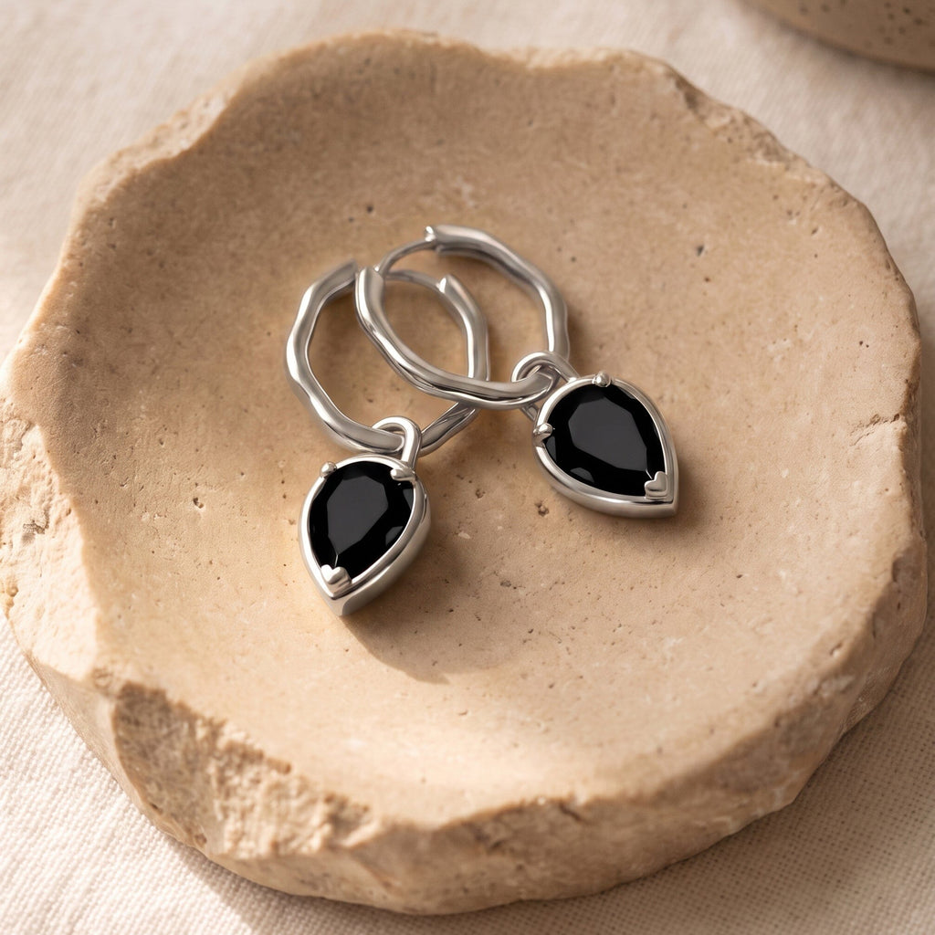 Black Onyx Talis Hoops - December Birthstone