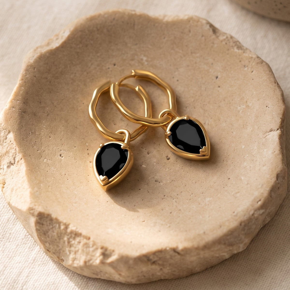 Black Onyx Talis Hoops - December Birthstone