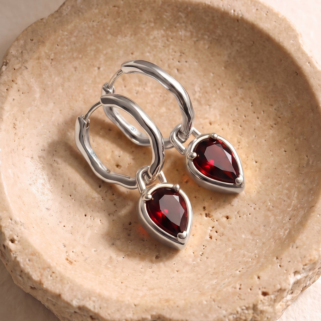 Garnet Talis Hoops - January Birthstone