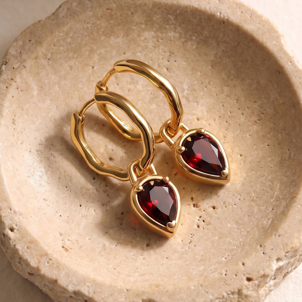 Garnet Talis Hoops - January Birthstone