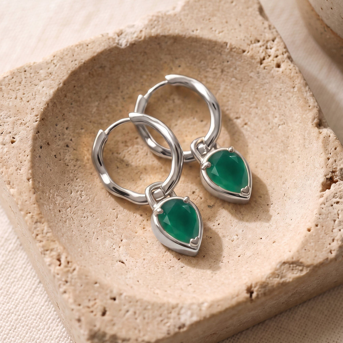 Green Onyx Talis Hoops - May Birthstone