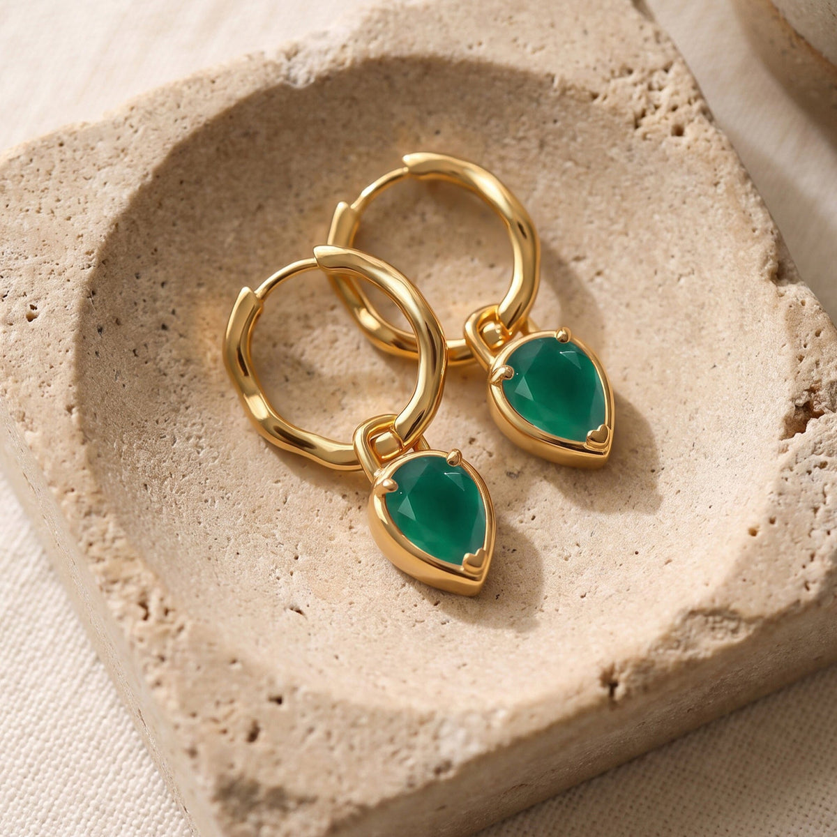 Green Onyx Talis Hoops - May Birthstone