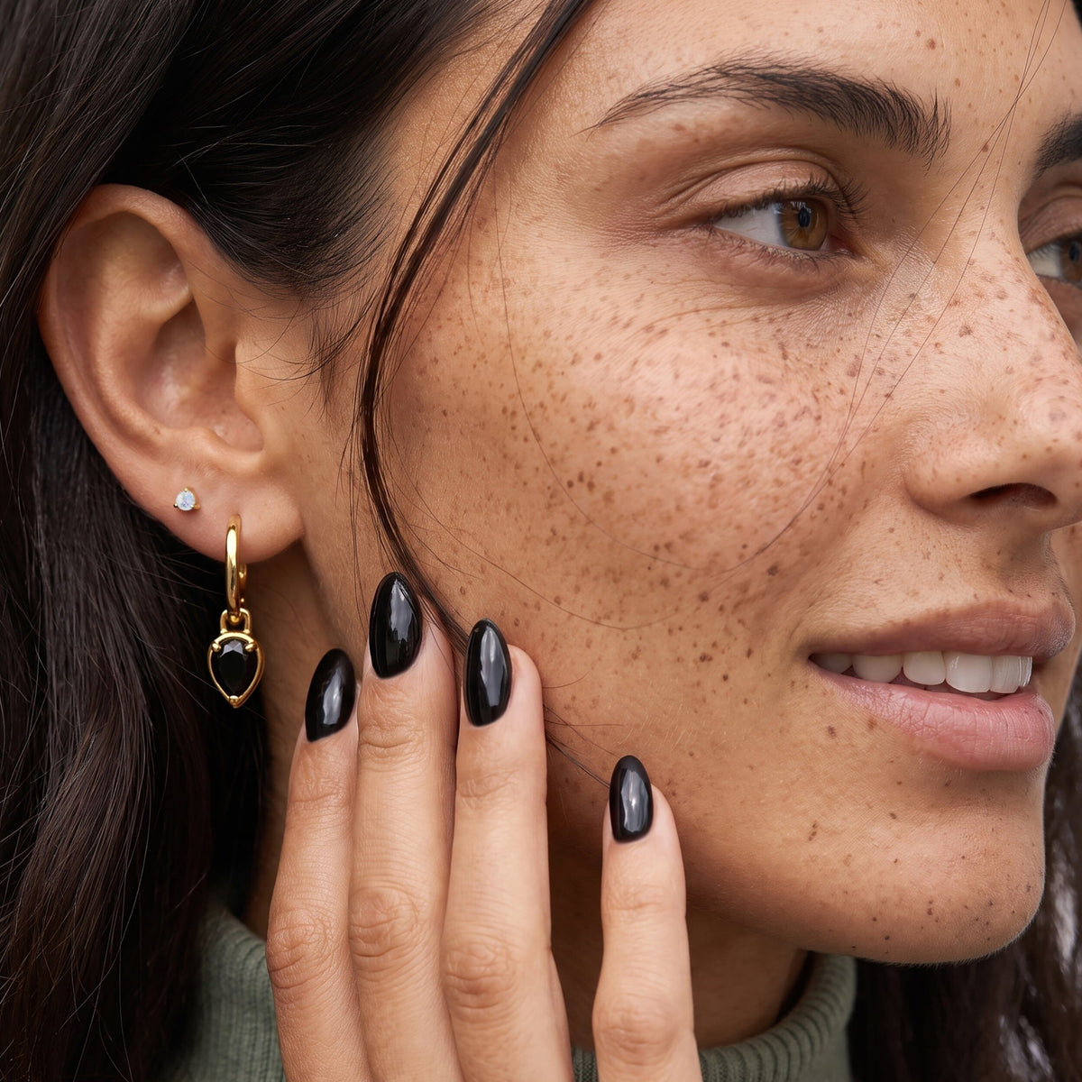 Black Onyx Talis Hoops - December Birthstone