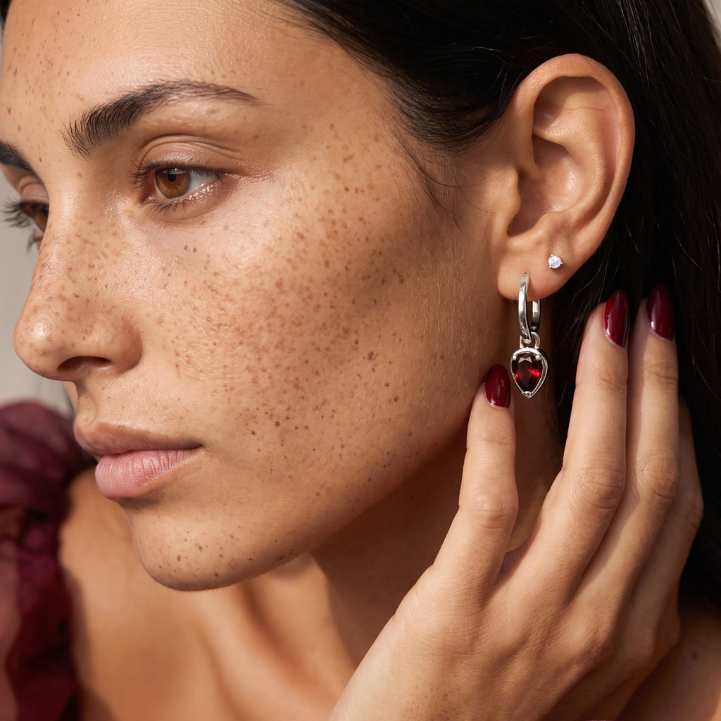 Garnet Talis Hoops - January Birthstone