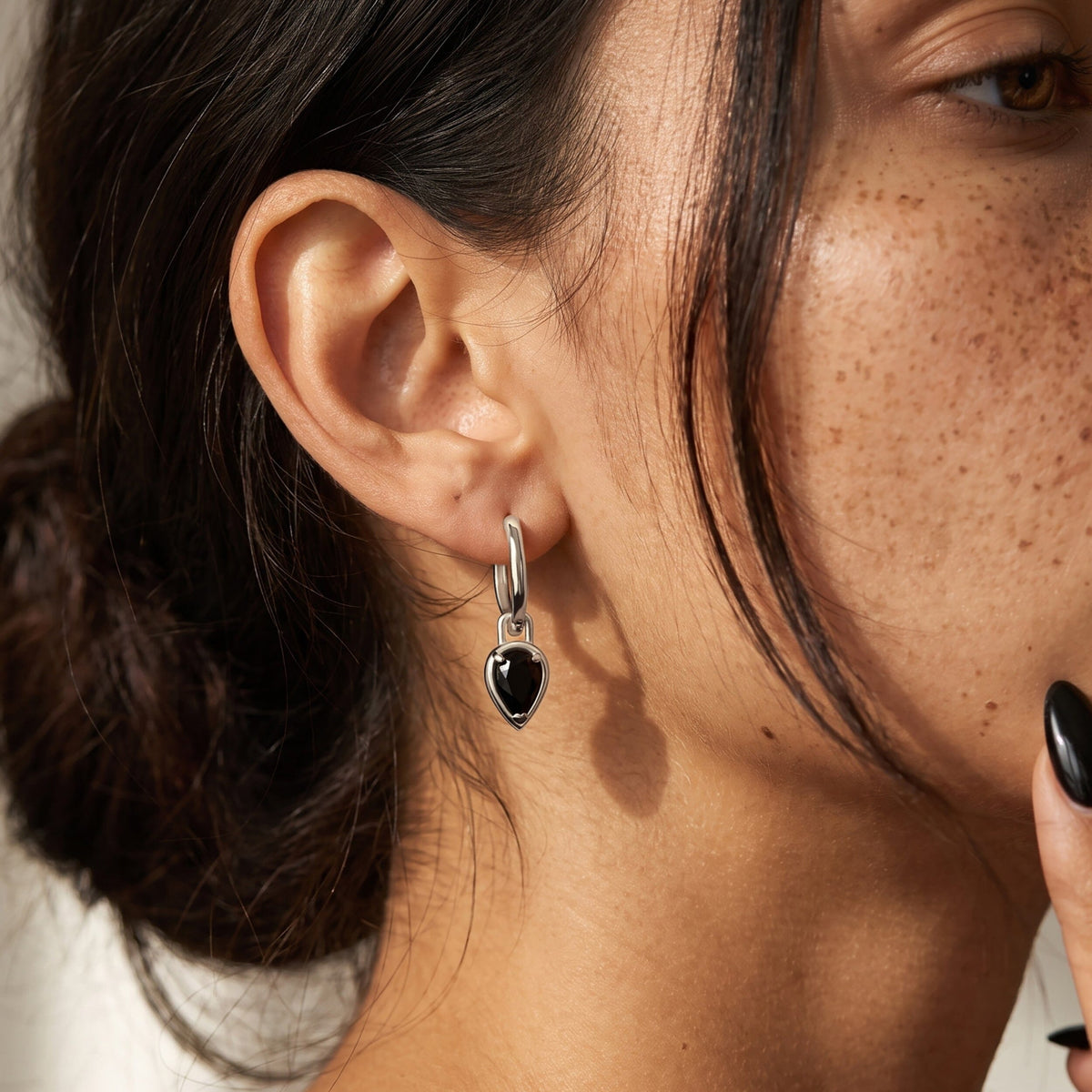 Black Onyx Talis Hoops - December Birthstone