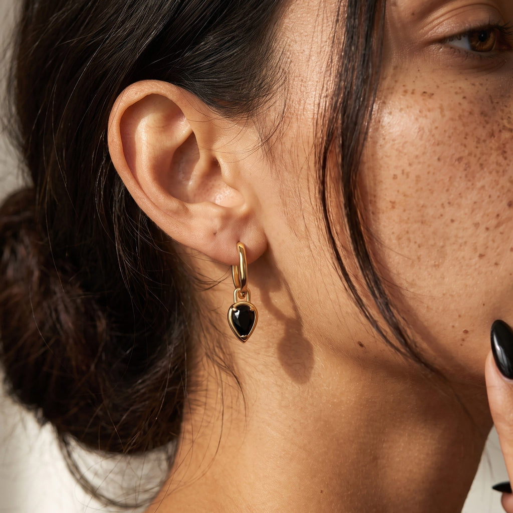 Black Onyx Talis Hoops - December Birthstone