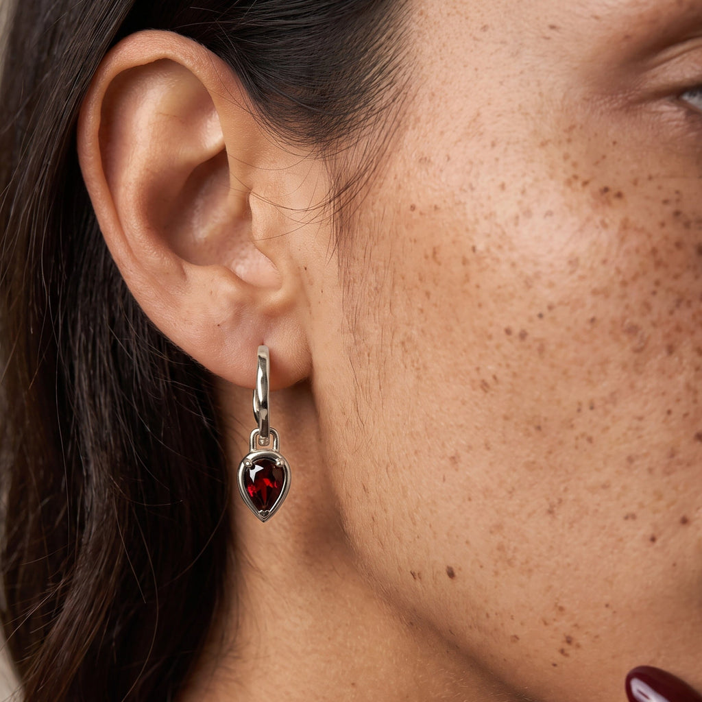 Garnet Talis Hoops - January Birthstone