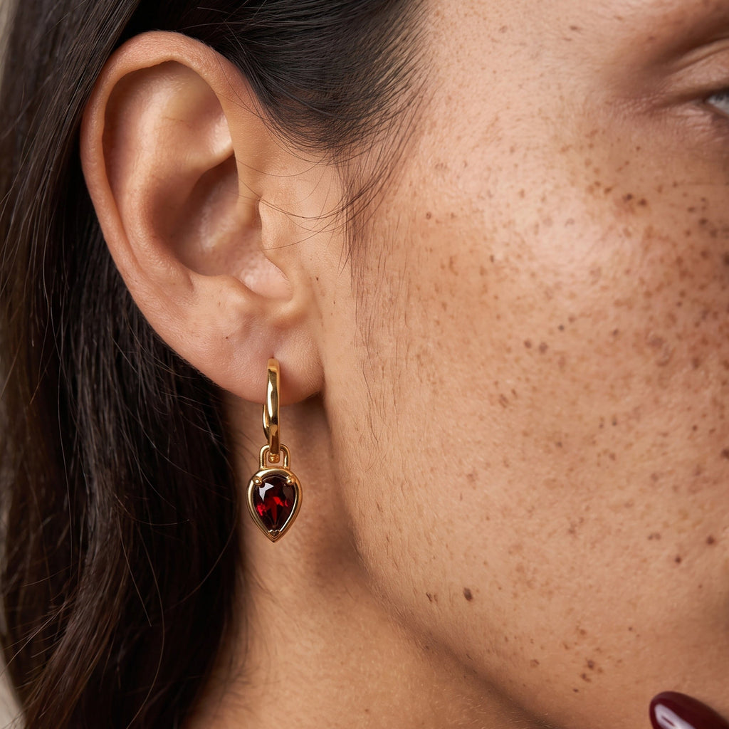 Garnet Talis Hoops - January Birthstone