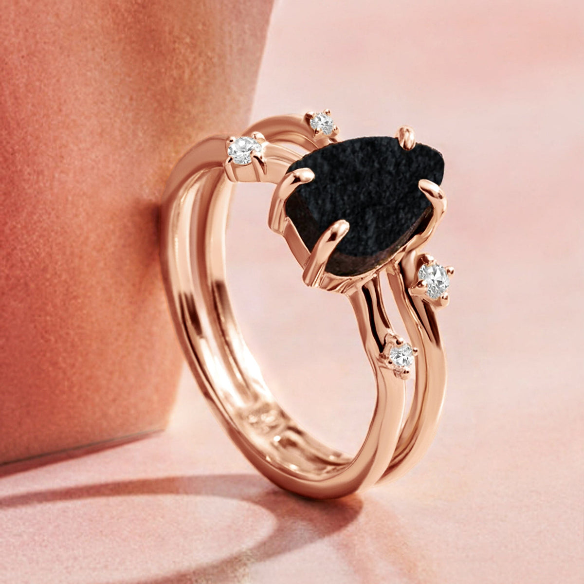 Black Obsidian Ring - Flow - Solid Gold