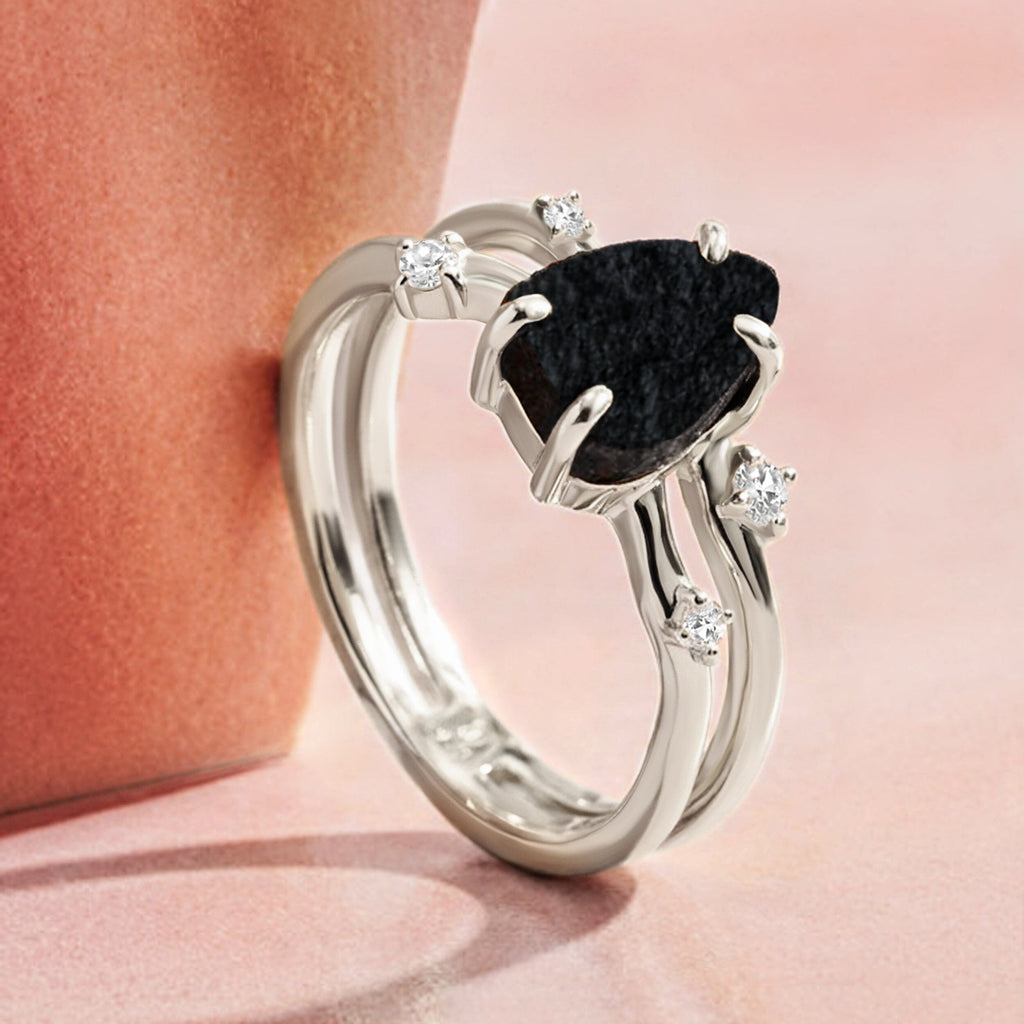 Black Obsidian Ring - Flow - Solid Gold