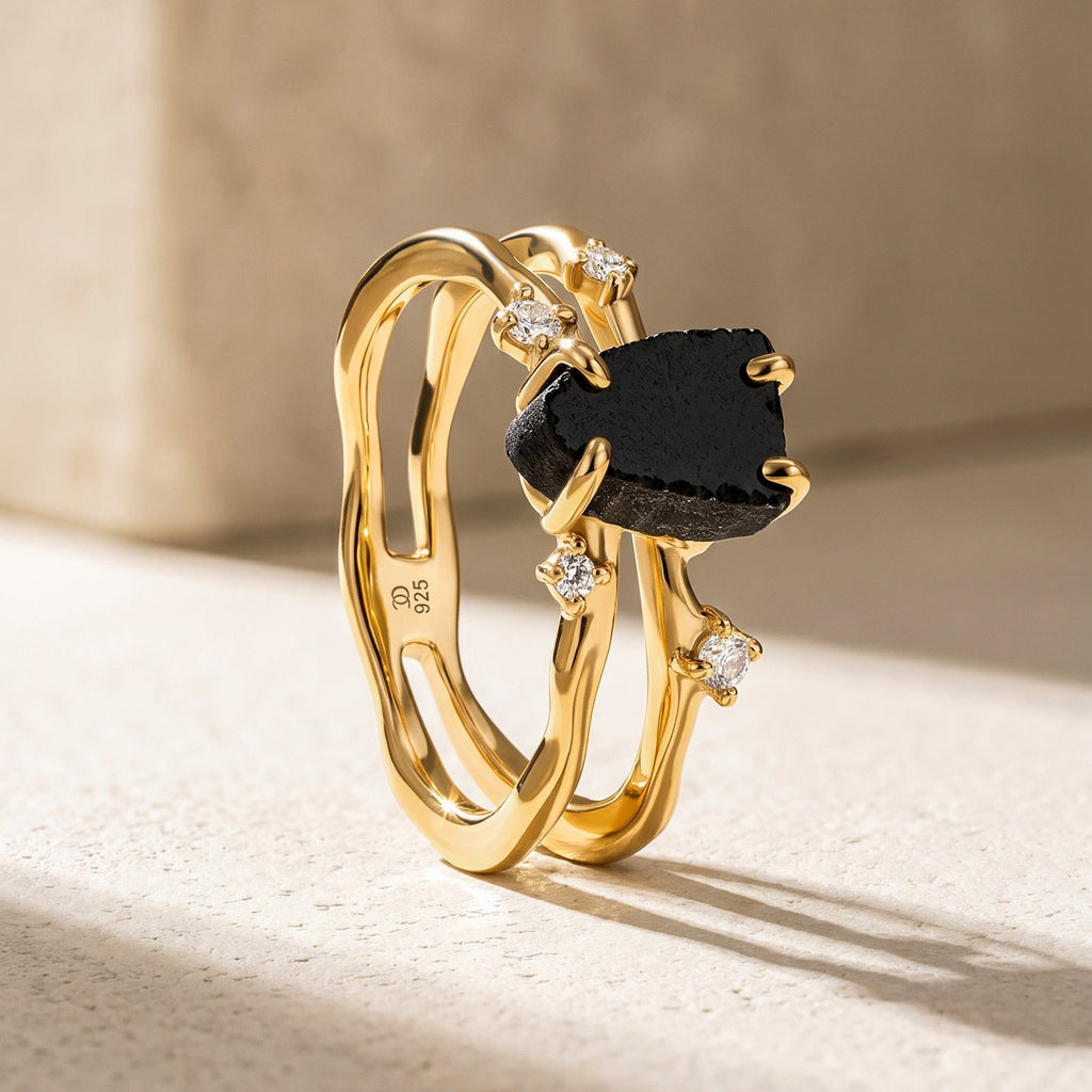 Black Obsidian Flow & Stardust & Waves Rings