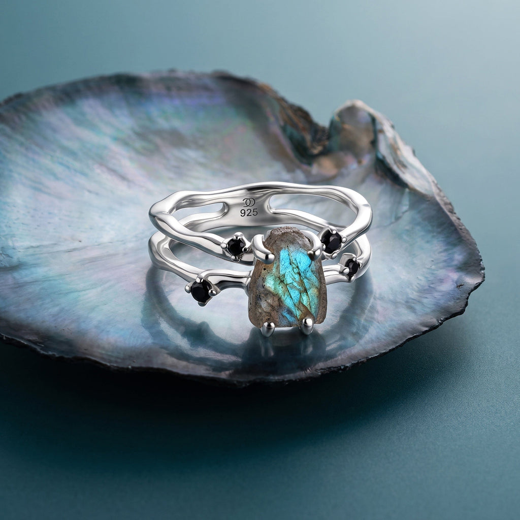 Labradorite Heirloom & Magma & Waves Rings
