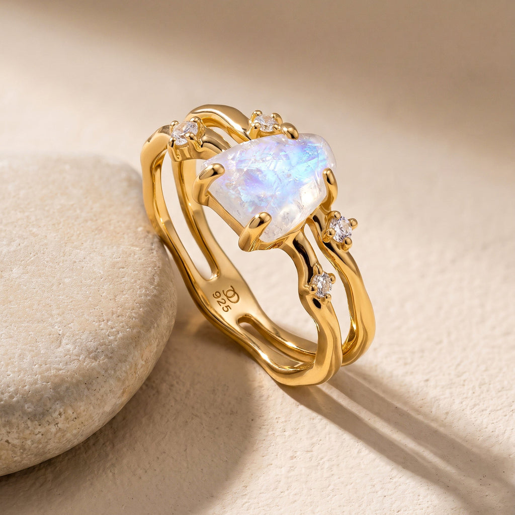 Moonstone Flow & Stardust & Waves Rings