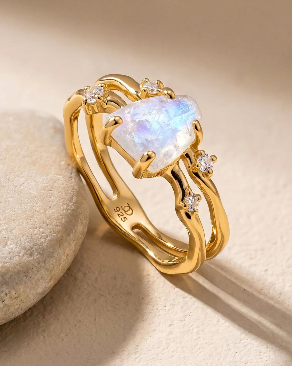 Moonstone Lab Diamond Ring - Flow