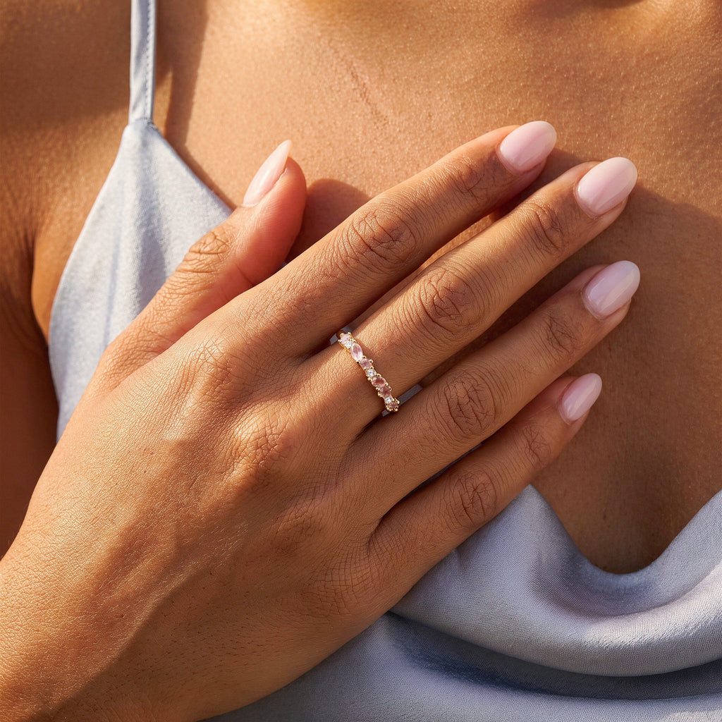 Rose Quartz White Zircon Ring - Grace