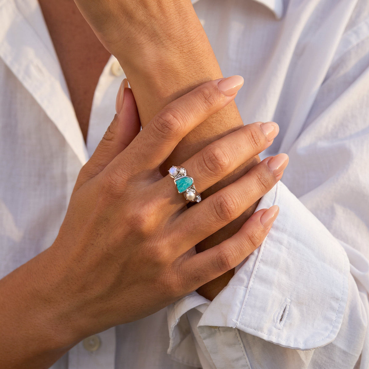 Amazonite Pearl Ring - Heirloom
