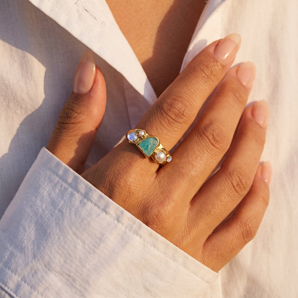 Amazonite Pearl Ring - Heirloom