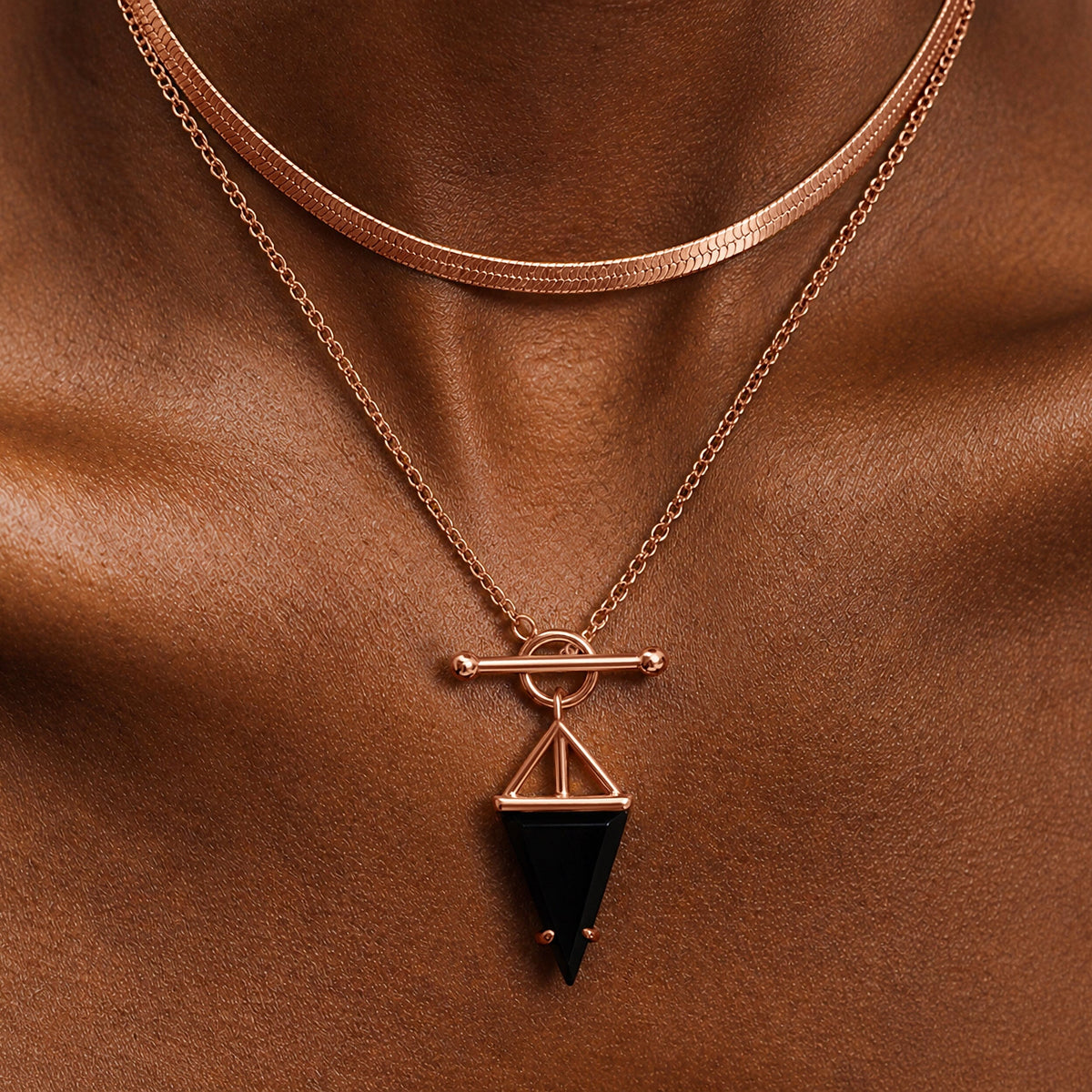 Black Obsidian Heroine & Herringbone Necklaces