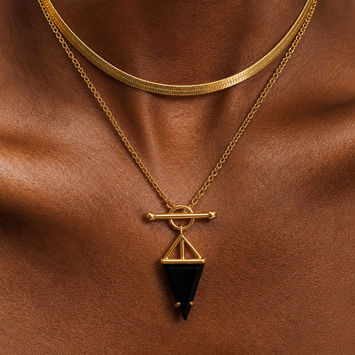 Black Obsidian Heroine & Herringbone Necklaces
