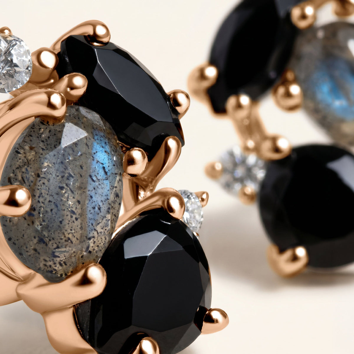 Black Obsidian Labradorite Earrings - Orion