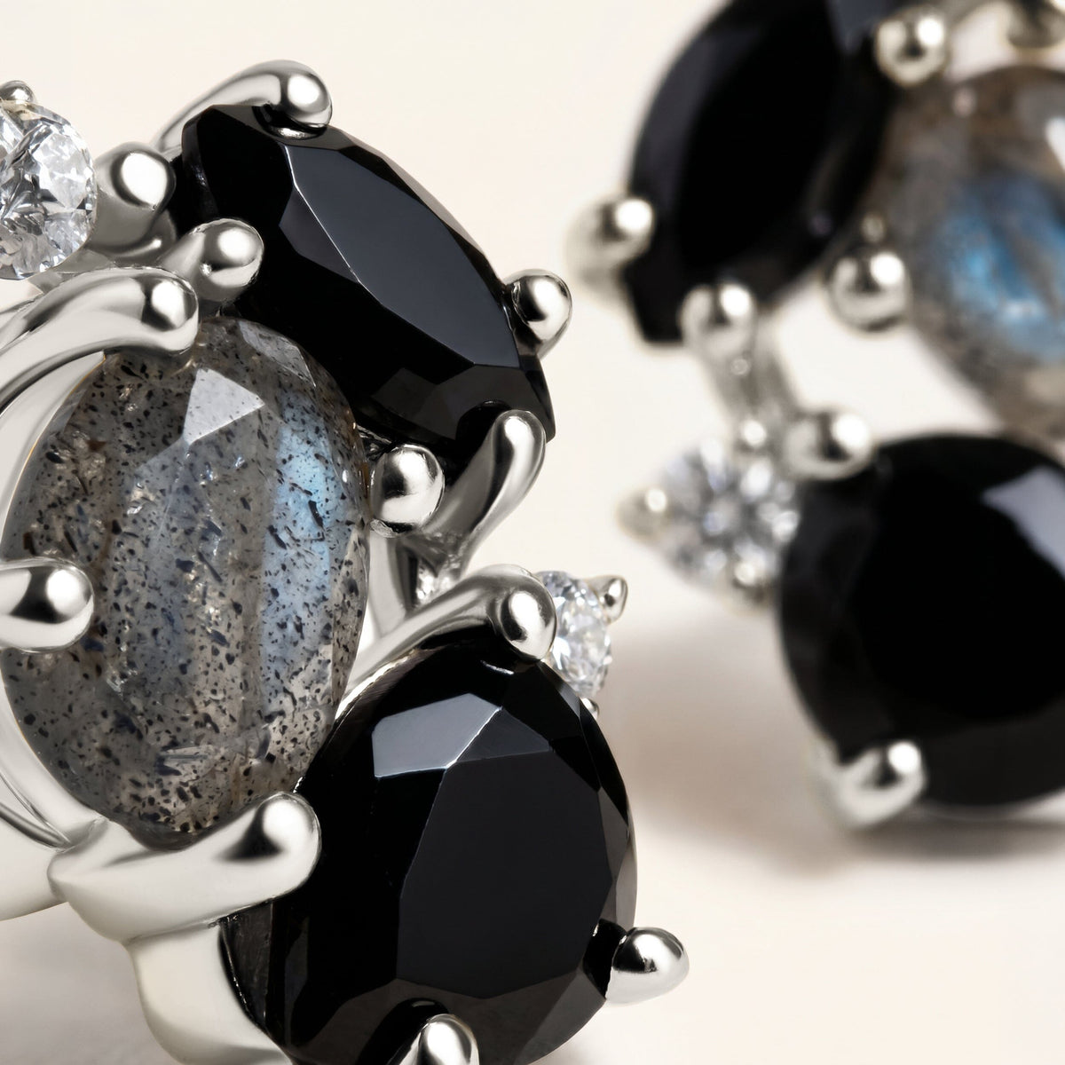 Black Obsidian Labradorite Earrings - Orion