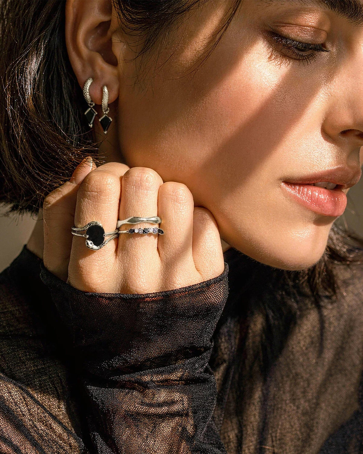 Black Onyx Black Diamond Ring - Serpent